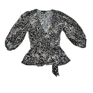 Banana Republic Animal/Leopard Print Wrap 3/4 Sleeve Blouse Women's Size XS